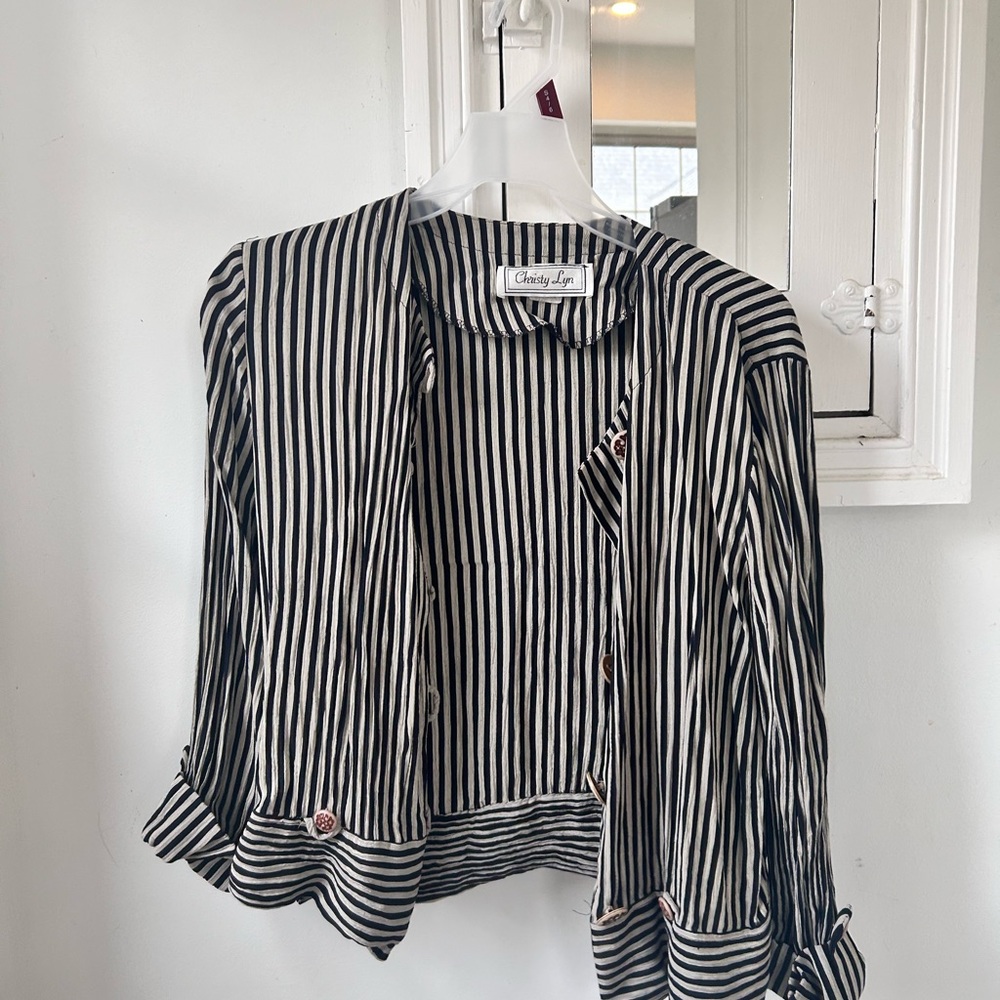 Vintage black and tan striped button-down jacket.